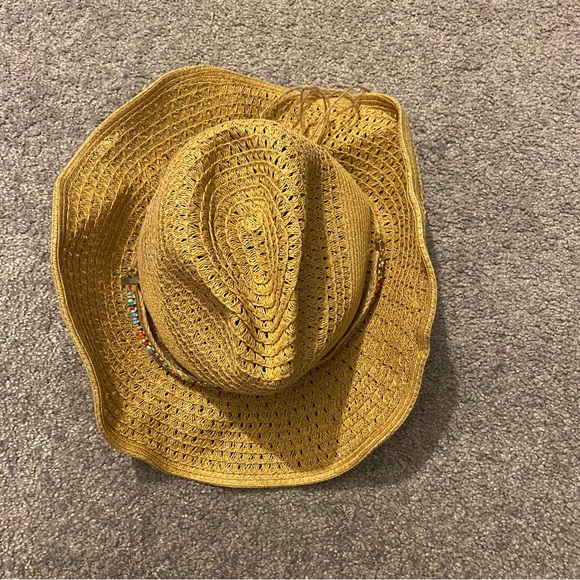 Scala Boston Proper Hat Women’s O/S Tan Paper Beaded Beach Boho Cowgirl NWT - Picture 3 of 9